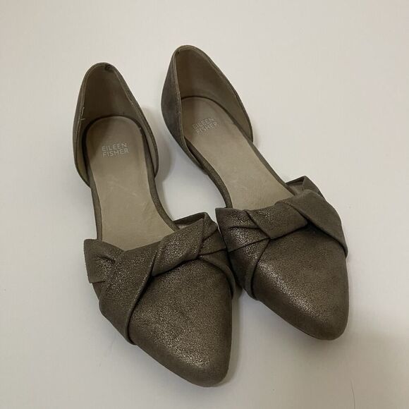 Eileen Fisher Fuller Metallic Bronze Suede leather d'Orsay Flat point toe US 9 - Picture 2 of 6
